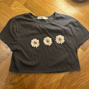 Adika Black Crop Top with Floral Design